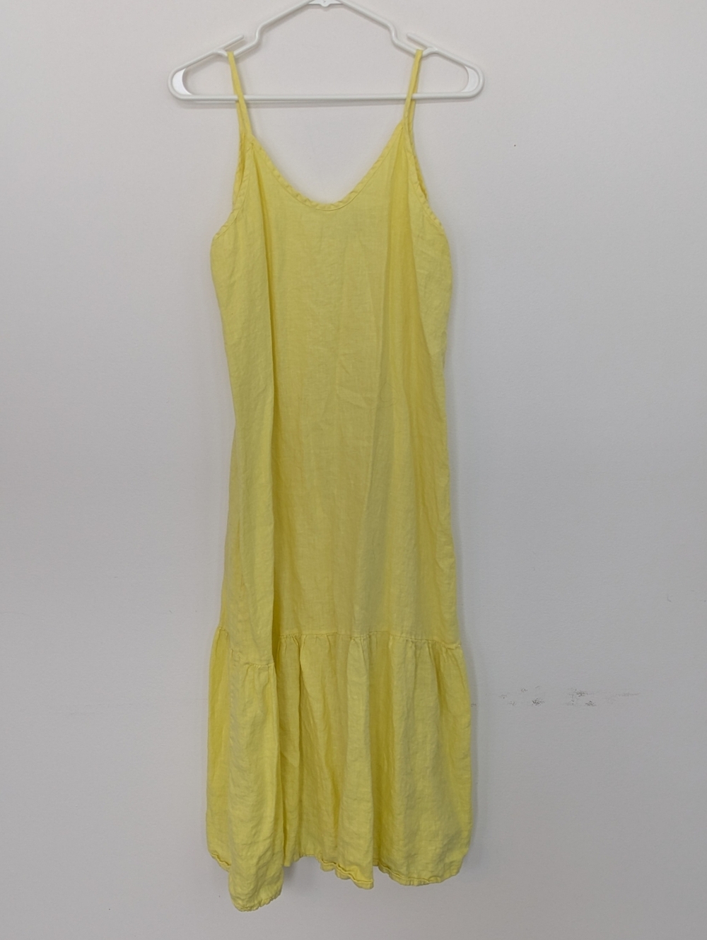 Terzo Millenio Yellow Spaghetti Strap Linen Slip Dress Made In Italy Medium
